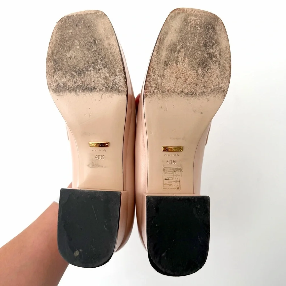 GUCCI || Houdan Blush‎ Leather Horsebit Loafer Pumps Block Heel EU 40.5